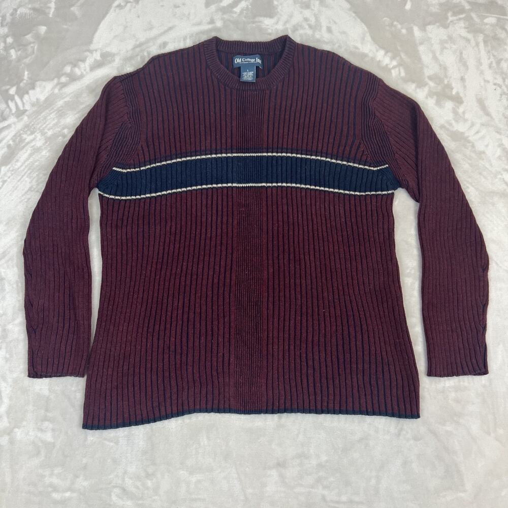 VTG Ribbed Sweater Mens Large Red Grunge Preppy Ivy League Retro Y2K Normcore - Picture 2 of 10